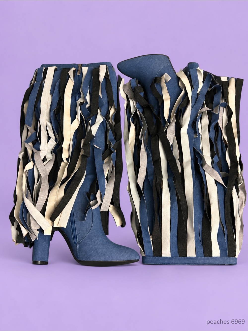 Gorgeous Blue Fringe Knee-High Heeled Boots - Picture 9 of 15